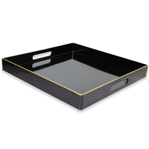 Spsyrine Black Decorative Tray for Living Room, Square Modern Plastic Coffee Serving Table Tray for Ottoman Bathroom Kitchen, 13"*13" - color: Bs02re