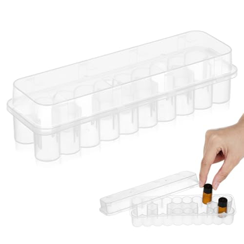 24-Slot Vial Holder for Fridge, Stackable 3mL Plastic Storage Case for Peptide & Insulin, Semi-Transparent Organizer Box Container with Lid for Essential Oils, Microtubes and Vials - size: 17.40X4.70X4.10CM