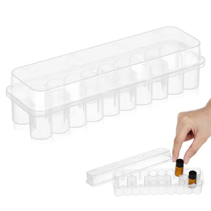 24-Slot Vial Holder for Fridge, Stackable 3mL Plastic Storage Case for Peptide & Insulin, Semi-Transparent Organizer Box Container with Lid for Essential Oils, Microtubes and Vials - size: 17.40X4.70X4.10CM