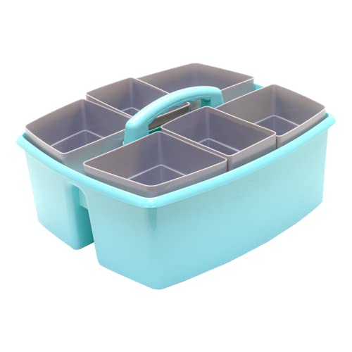 Storex Large Classroom Caddy with Cups, 13 x 11 x 6.575 Inches, Teal, Case of 2 (00984U02C) - color: Teal, size: 2-Pack, style: Large with Cups