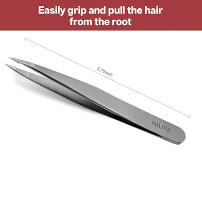 Pointed Tweezers for Women Facial Hair, Professional Fine Point Eyebrow Tweezers with Comfortable Handle, Ingrown Hair and Splinter Removal, With Travel Case - style: Pointed