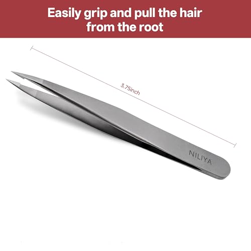 Pointed Tweezers for Women Facial Hair, Professional Fine Point Eyebrow Tweezers with Comfortable Handle, Ingrown Hair and Splinter Removal, With Travel Case - style: Pointed