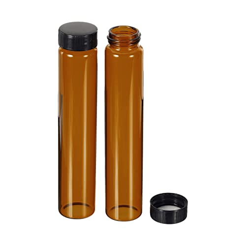 PATIKIL 60mL Reagent Media Bottle, 10 Pack Round Glass Storage Bottles Plastic Screw Cap for Lab Home, Brown - size: 60mL