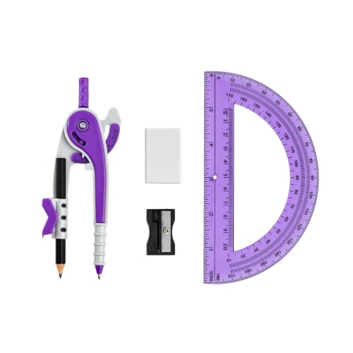 Unjoo Compass for Geometry Set, 6 Inch Protractor, Clear Plastic (Purple) - color: Purple