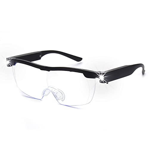 OKH 200% Magnifying Glasses with Light, Rechargeable LED Lighted Magnification Eyeglasses, Anti Blue Light, Bright Sight Hands Free Magnifier for Close Work, Craft, Jewellers, Reading, Hobby - color: Black, size: 2.0x