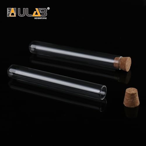 ULAB Scientific 50pcs 35ml Round Bottom Glass Test Tubes Set, 3.3 Borosilicate Glass, Dia.20x150mm, Packed with Stoppers and Brush, UTT1023 - style: 50pcs 35ml Glass Test Tubes with Stopper and Brush