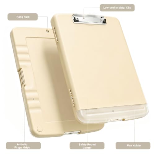 Piasoenc Clipboard with Storage,8.5 x 11 Clip Board with Pen Holder,Apricot - color: Apricot