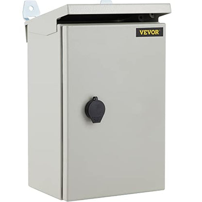 VEVOR Electrical Enclosure, 12'' x 8'' x 6'', UL Certified NEMA 4 Outdoor IP65 Waterproof Cold-Rolled Carbon Steel Hinged Junction Box, with Rain Hood, White Gray, (ULBOX30X20X15) - size: 12" x 8" x 6"