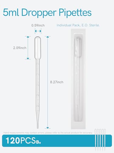 5mL Sterile Transfer Pipettes 120PCS, Vol. 9mL Disposable Pipettes - size: 5ml (Vol. 9mL)