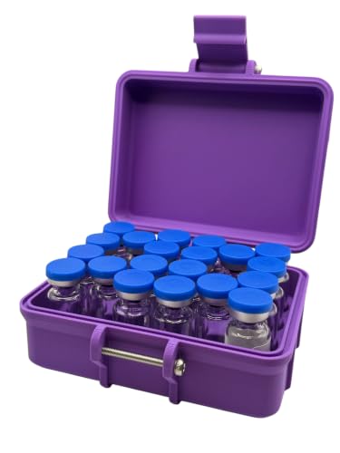 3ml Peptide Vial Storage Case for 20 Vials | Hard Protective Travel Organizer | Snap-Lock Latch | Made in USA - color: Purple