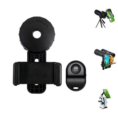 Phone Telescope Adapter 360° Rotating Digiscoping Mount for 16-50mm Eyepieces Fits Most Telescopes, Spotting Scopes & Microscopes – Adjustable Cell Phone Holder for Digiscoping （with Wireless Shutter）