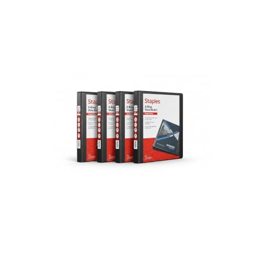 Staples 1" 3-Ring View Binder, D-Ring, Black, 4/Pack - color: Black, size: 1-Inch, style: 4 Pack