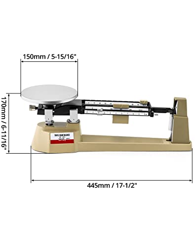 QWORK Triple Beam Mechanical Balance, 2610g/0.1g Lab Analytical Weight Set, Triple Beam Scale with Zero Adjustment Knob, No Need Battery - size: 1 Pack