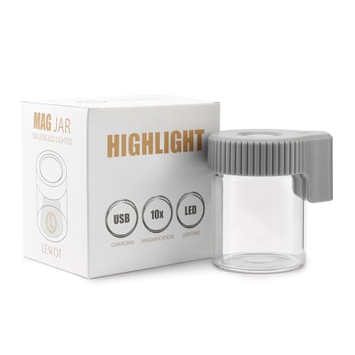 Magnifying Viewing Jar with LED Light, Airtight Transparent Glass Storage Jars, Rechargeable LED Lit Lid Container (Grey) - color: Grey