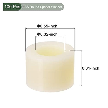 YOKIVE 100 Pcs Spacer Washer, ABS Round Straight Spacer for M8 Screws | Prevent Joint Deformation, Great for Robot, Drone (Beige, ID 8.2mm OD 14mm L 8mm) - size: 8.2mmx14mmx8mm