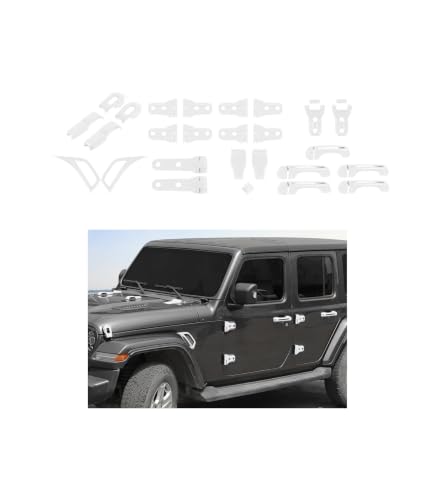 JWWY Complete Exterior Cover Trim Kit for 2018–2026 Jeep Wrangler JL JLU, Full Coverage Door Handle Hood Hinge Hood Latch Side Air Vent Rear Tailgate Window Hinge Covers, 43PCS White - color: White