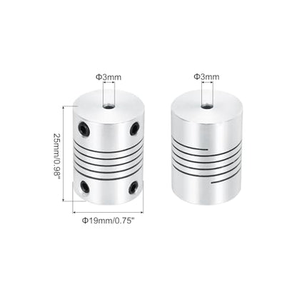 uxcell 4Pcs 3mm to 3mm Aluminum Alloy Shaft Coupling L25xD19 Flexible Coupler Beam Stepper Motor Joint Connector for 3D Printer CNC Machine DIY Encoders and Motors Shaft,Silver - size: 3mm to 3mm