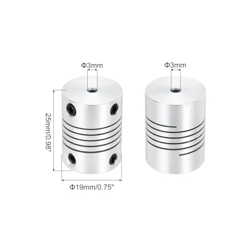 uxcell 4Pcs 3mm to 3mm Aluminum Alloy Shaft Coupling L25xD19 Flexible Coupler Beam Stepper Motor Joint Connector for 3D Printer CNC Machine DIY Encoders and Motors Shaft,Silver - size: 3mm to 3mm