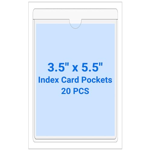 20 PCS Clear Self Adhesive Plastic Label Pockets, Top Loading Business & Library Index Card Holders, Peel and Stick Sleeves for Storage Bins, Totes, Binders and Drawers (3.5 x 5.5 Inch) - size: 3.5" x 5.5", style: Vertical
