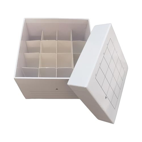 16-Well Storage Box for Lab Samples, Low Temperature Freezer Box for 50ml Tubes, Vials, Cryovials, Waterproof,White 2pcs(50ml-16) - size: 50ml-16