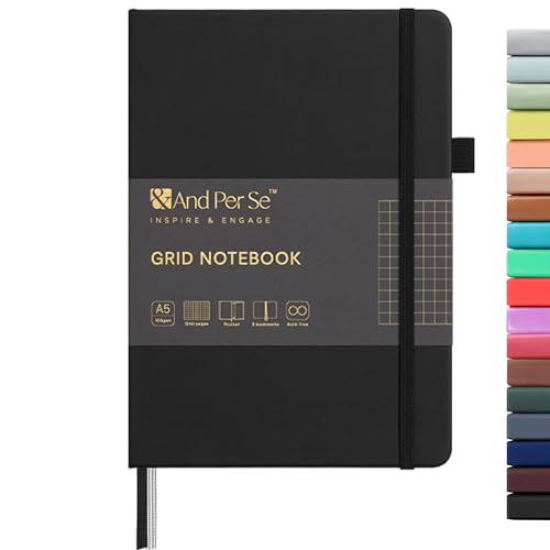 &And Per Se Graph Notebook, 5mm Grid, A5 Hardcover, 160 Pages 100gsm Thick Paper, Grid Journal for Diagrams, Wireframes, CAD Sketches (Black) - color: Black, style: 160-Grid
