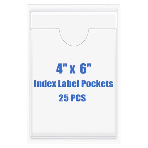 Origin-Joy 25 PCS Self-Adhesive Index Label Pockets, Clear Plastic Peel & Stick Card Holders with Top Open for Loading (4 x 6 inch) - size: 4 x 6 inch, style: Vertical
