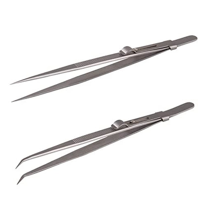 Tweezers, 5 Pcs Precision Tweezers Set, Anti-Static Stainless Steel Long Tweezers Kit for Electronics, Laboratory Work, Jewelry-Making, Craft, Soldering, Hobby, Watches, Car Machines Repair Etc