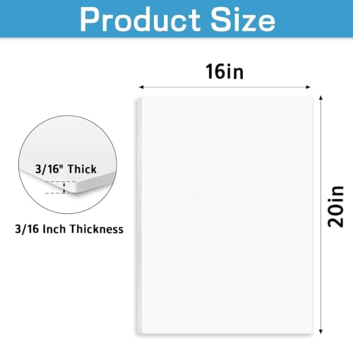 Foam Board 16" x 20", 12 Pack White Foam Sheets, 3/16" Thick Double-Sided PVC Foam Boards for Crafts, School Projects, Photo Mounting & DIY Projects - size: 16*20in