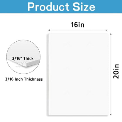 Foam Board 16" x 20", 12 Pack White Foam Sheets, 3/16" Thick Double-Sided PVC Foam Boards for Crafts, School Projects, Photo Mounting & DIY Projects - size: 16*20in
