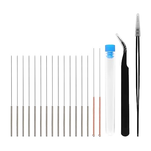 Aokin 19 Pcs 3D Printer Nozzle Cleaning Kit - 16 Pcs 0.15mm 0.25mm 0.35mm 0.4mm 0.5mm Needles Cleaner and 2 Pcs Tweezers Cleaner, Stainless Steel Nozzle Cleaning Tool Kit - color: 19 Pcs