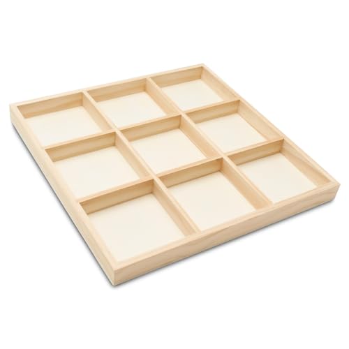 DIY Square Wooden Divided Serving Tray 12 x 12-inch, Pack of 5 9-Section Candy Tray for Vegetable & Fruit Party Platters, by Woodpeckers - size: 12" x 12" 9 Part