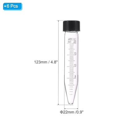 PATIKIL 20ml Centrifuge Tubes, 6 Pcs Glass Graduated Centrifuge Vials with Screw Cap Conical Bottom Test Tube Storage Container for Sample Laboratory Liquid - size: 20ml