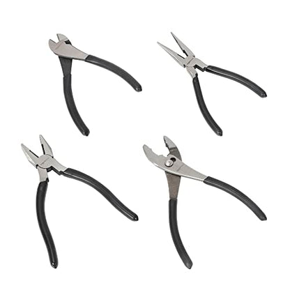 Amazon Basics Pliers Set, Hand Tools for Precision, Cutting Wire Cutter with Needle Nose and Diagonal, Quality Tool Set for Home Maintenance, Set of 4, Black and Silver