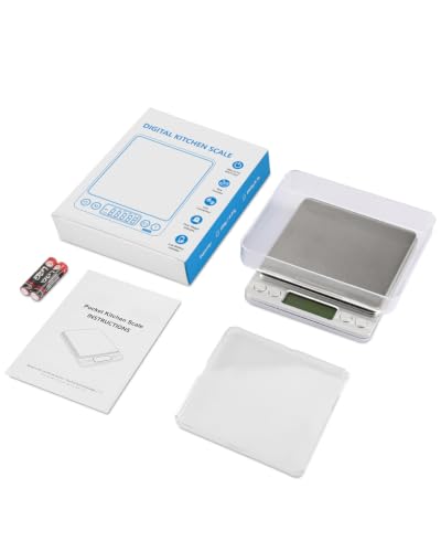 AMIR Digital Kitchen Scale, 3000g 0.01oz/ 0.1g Pocket Coffee Scale, Mini Food Scale, Pro Electronic Jewelry Scale with Back-Lit LCD Display, Tare & PCS Functions, Stainless Steel, Batteries Included - color: Silver