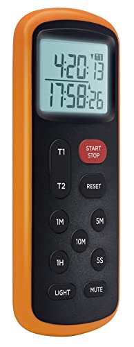 Lavatools KT8 Digital Kitchen Dual Timer & Stopwatch, Backlight, Ultra Loud Alarm, Mute Function, Quick-Set Buttons, Hang Hole, Magnetic for Cooking and Classroom with Lanyard - color: Tangerine