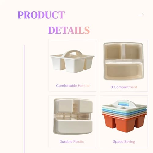 Set of 6 Classroom Caddy, Small Plastic Storage Caddy with Handle, Boho - color: Boho