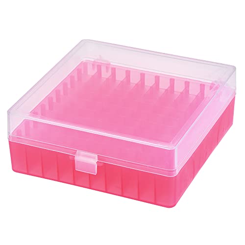 uxcell Centrifuge Tube Freezer Storage Box 100 Places Waterproof Polypropylene Lockable Cryogenic Holder Rack for 1.5/1.8/2ml Microcentrifuge Tubes Vials Samples, Red - color: Red