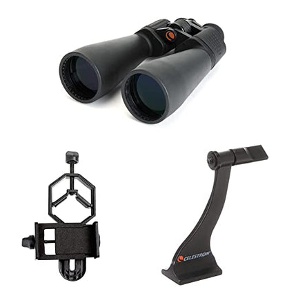 Celestron – SkyMaster 25X70 Binocular & Smartphone Photography Adapter & 93524 Roof and Porro Binocular Tripod Adapter, Black
