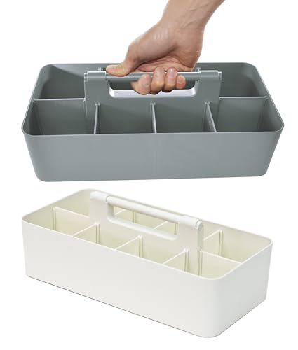 Portable Caddy Organizer -2 Stackable Plastic Caddy with Handle | Desk, Makeup, Dorm Caddy, Classroom Art Organizers (Made In Usa) (Ivory/Orion Gray) - color: Ivory / Orion Gray