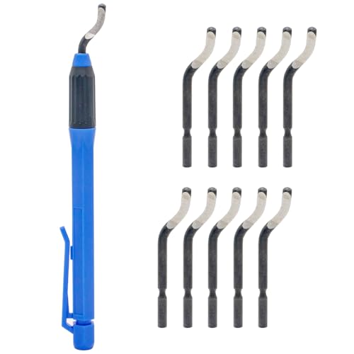 Deburring Tool Set NO2000 with 11 High Speed Steel Swivel Blades, 360 Degree Rotary Head for Metal, Resin, Aluminum, Copper, Plastic, 3D Printing, Brass, PVC Pipes - Ideal for Plumbing - Burr Removal - size: EO2000