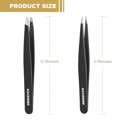 2Pcs Eyebrows Tweezers Set, Upgrade Professional Precision Tips, Black - color: Black