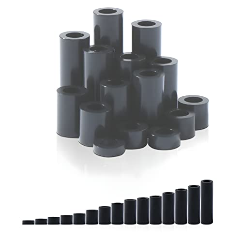 235Pcs ABS Black Round Spacer OD 7mm ID 4.1mm for M4 Screws 15Sizes Non-Threaded Column Standoff Support Spacer Round Straight Tube Plastic Washer Standoff
