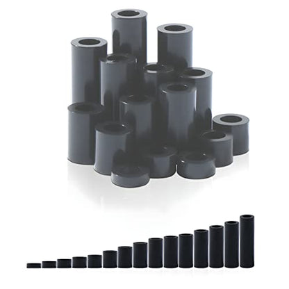235Pcs ABS Black Round Spacer OD 7mm ID 4.1mm for M4 Screws 15Sizes Non-Threaded Column Standoff Support Spacer Round Straight Tube Plastic Washer Standoff