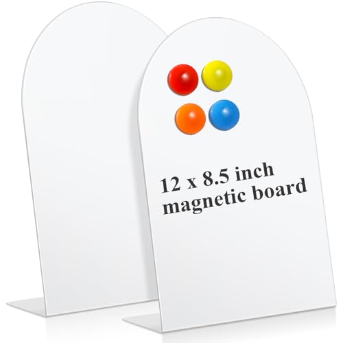 Shimeyao 2 Pcs Magnetic Bulletin Board for Tabletops with 8 Magnets Memo Display Easel Stand for Home Office School Kitchen Table Supplies (Arched,White,12 x 8.5 Inch) - color: White, size: 12 x 8.5 Inch, style: Arched