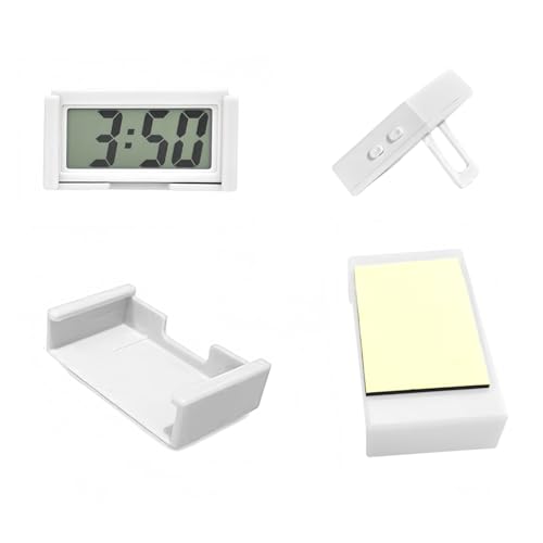 Shudyear Small Digital Clock， with Jumbo LCD Time & Day Display，Mini Automotive Small Digital Clock Battery Operated for Desktop Nightstand Pocket Car Truck Dashboard & Air Vent (1, White) - color: White