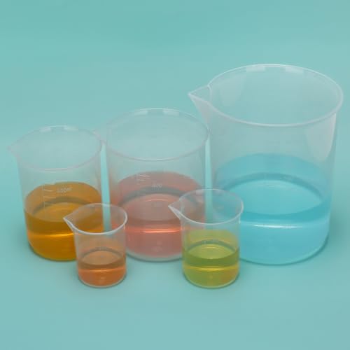 FunChem Plastic Beaker Set, 5-Piece Graduated Beakers 50ml/100ml/250ml/500ml/1000ml, Lightweight & Corrosion Resistant for Lab Experiments Liquid Mixing Dissolving