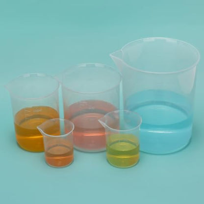 FunChem Plastic Beaker Set, 5-Piece Graduated Beakers 50ml/100ml/250ml/500ml/1000ml, Lightweight & Corrosion Resistant for Lab Experiments Liquid Mixing Dissolving