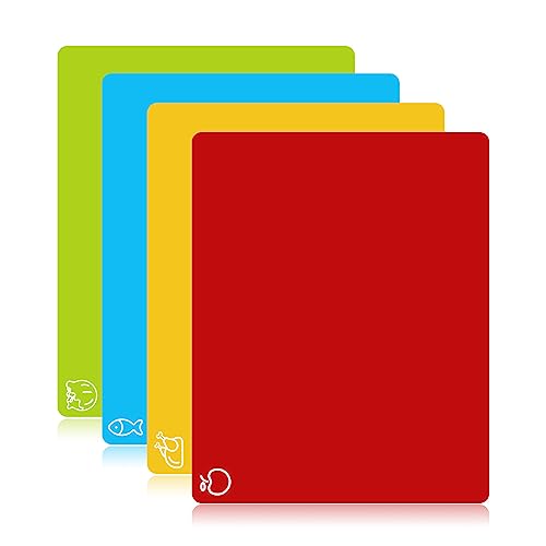 Goodluck 4 Pieces Flexible Cutting Boards, BPA Free Plastic Cutting Boards for Kitchen, Non Slip Cutting Mat for Meat and Vegetables - color: Multicolor Regular, size: 4 pieces