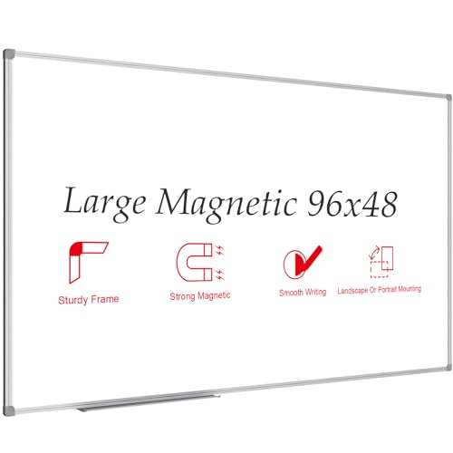 JILoffice Magnetic Dry Erase Board 96 x 48 inches, Large 4" x 8" Whiteboard for wall, Silver Aluminum Frame Wall Mounted Board for Office Home and School - size: 96"W x 48"H