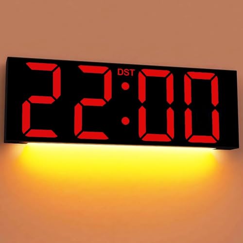 JALL 22" Large Digital Wall Clock with 7.3-inch Big LED Numbers, Wall Clock with Alarm for Classroom, Living Room, Bedroom, Digital Clock with Timer for Senior, Black Shell Red Digits - color: Black, size: 22 inches